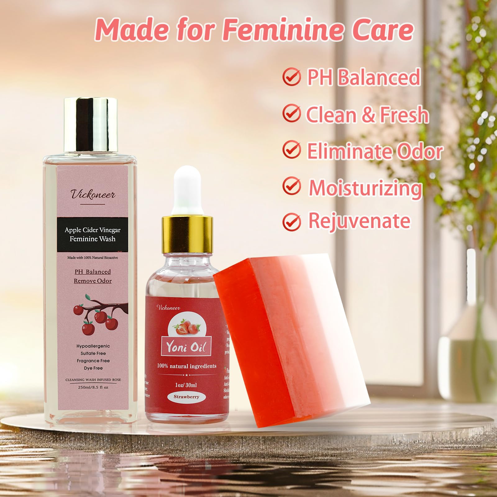 3 Pack Feminine Wash Yoni Bar Yoni Oil Set for Women, Yoni Wash for Balance Vagina PH Wetness